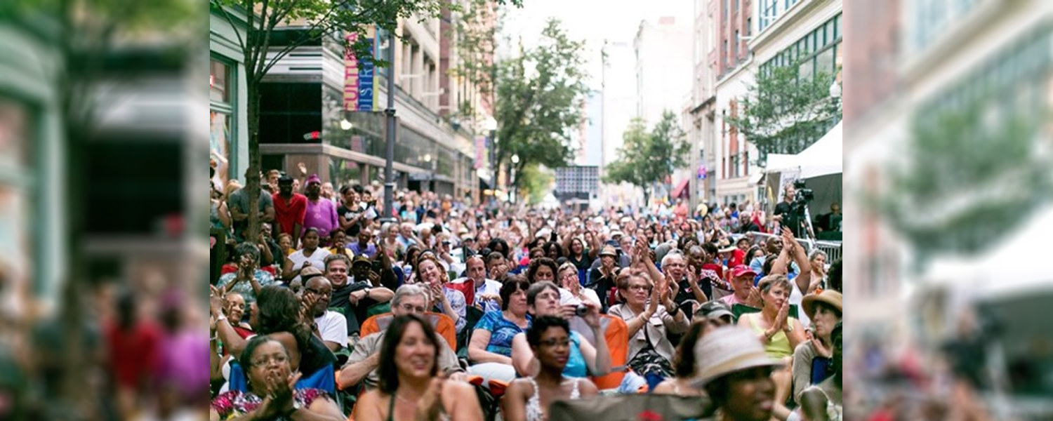 View of Downtown street packed with people